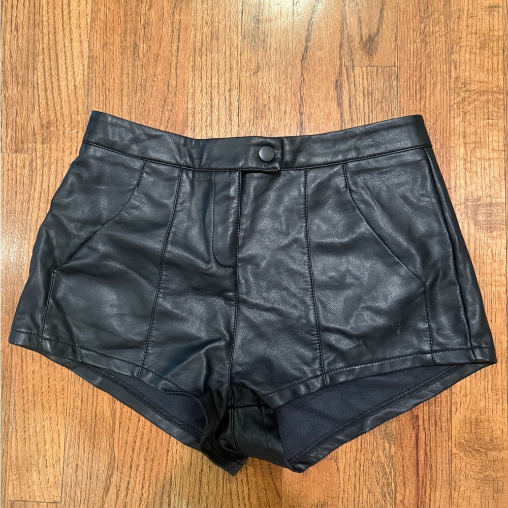 Edikted Black Faux Leather High Waist Shorts
